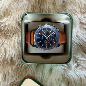 Fossil Black Dial Watch with Tan Leather Band